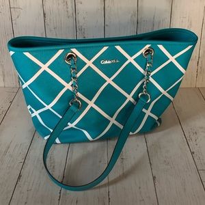 New Calvin Klein Teal and White Shoulder Purse